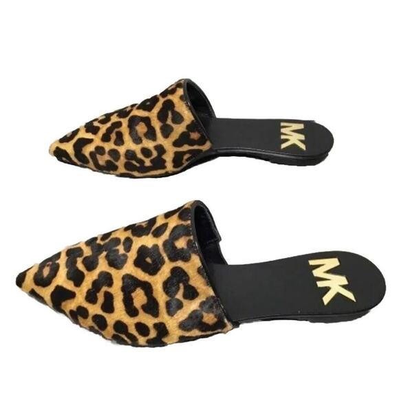 Michael Kors (6) Leopard Calf Hair Flats Renee Flex Slides Pointed Mules Size 6 - Picture 1 of 6